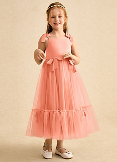 Azazie Jaci Flower Girl Dresses Sunset A-Line Spaghetti Strap Chiffon Dress image3
