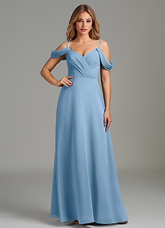 Azazie Julianne Bridesmaid Dresses Steel Blue A-Line Off the Shoulder Chiffon Dress image6
