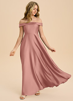 Azazie Sissy Junior Robe Trapèze en Satin extensible Épaule décolletée Rosette image5