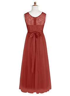 Azazie Georgette Junior Terracotta A-Line Lace Tulle Dress image9