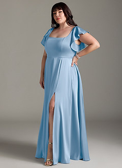 Azazie Bondi Bridesmaid Dresses Powder Blue A-Line Bow Stretch Satin Dress image9