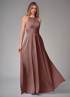 Azazie Bonnie Bridesmaid Dresses Espresso A-Line Pleated Stretch Satin Dress image1