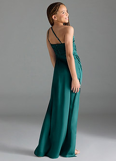 Azazie Eren Junior Peacock Sheath Pleated Stretch Satin Dress image5