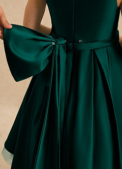 Azazie Josie Flower Girl Dresses Pine A-Line Pleated Matte Satin Dress image6