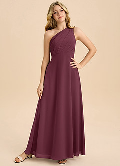 Azazie Phaedra Junior Cabernet A-Line Pleated Chiffon Dress image3