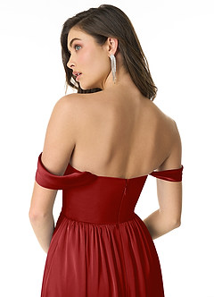 Azazie Morana Bridesmaid Dresses Pomegranate A-Line Off the Shoulder Stretch Satin Convertible Dress image7