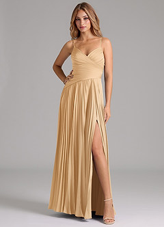 Azazie Vini Brautjungfernkleider A-Linie Plissee Stretch-Satin Kleid Gold image3