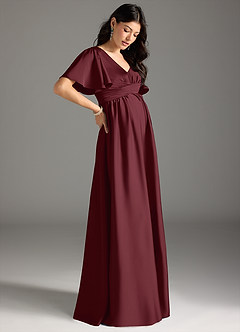 Azazie Verna Maternity Bridesmaid Dresses A-Line Ruched Stretch Satin Floor-Length Dress image6