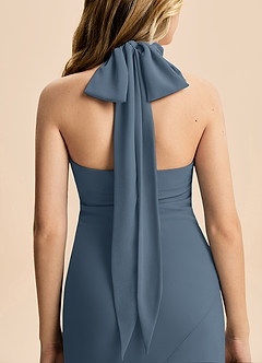 Azazie Velli Junior Meerjungfrau-Linie Hoher Kragen Chiffon Kleid Neptunblau image6