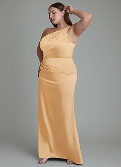 Azazie Akilah Brautjungfernkleider Meerjungfrau-Linie One-Shoulder Stretch-Satin Kleid Gold image12
