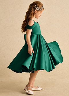 Azazie Favia Flower Girl Dresses Emerald A-Line Off the Shoulder Matte Satin Dress image5