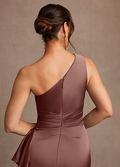 Azazie Yvette Mother of the Bride Dresses Espresso Sheath One Shoulder Stretch Satin Dress image7