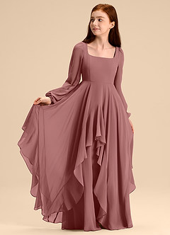 Azazie Clara Junior Robe Trapèze en Mousseline de soie Blouson Rose Du Désert image7