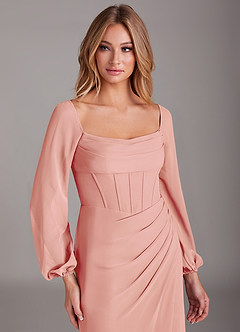 Azazie Charissa Brautjungfernkleider Etui Langarm Chiffon Kleid Rosettenrosa image7