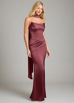 Azazie Sorrel Bridesmaid Dresses Merlot Mermaid Strapless Stretch Satin Convertible Dress image8