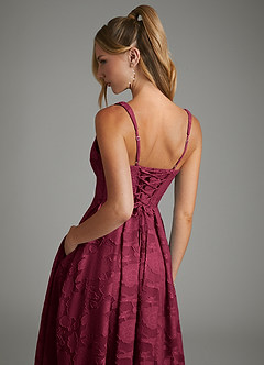 Azazie Isabella Bridesmaid Dresses Burgundy A-Line Corset Floral Burnout Dress image2