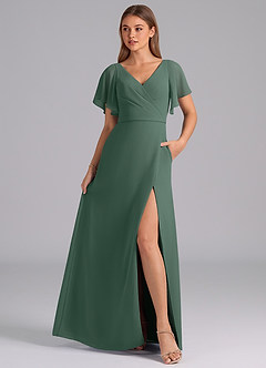 Azazie Ambrosia Bridesmaid Dresses Sea Moss A-Line Pleated Chiffon Dress image3