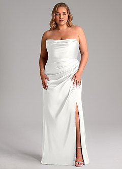 Azazie Leonis Brautjungfernkleider Wandelbar Meerjungfrau-Linie Plissee Stretch-Satin Kleid Weiß image8