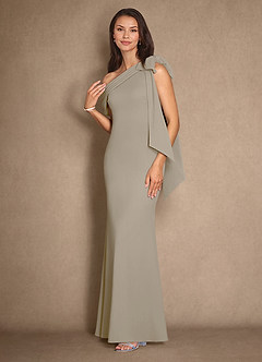 Azazie Myers Mother of the Bride Dresses Taupe Mermaid Pleated Stretch Crepe Dress image4