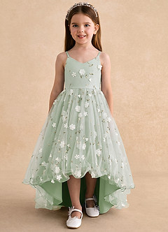 Azazie Celia vestidos de niña de las flores Vestido Salvia Polvorienta de Tul de Línea A con Tirantes finos image6