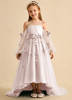 Azazie Karrie Flower Girl Dresses Rose Petal A-Line with Sleeves Tulle Dress image1