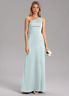 Azazie Feby Bridesmaid Dresses Mist A-Line One Shoulder Stretch Satin Dress image7