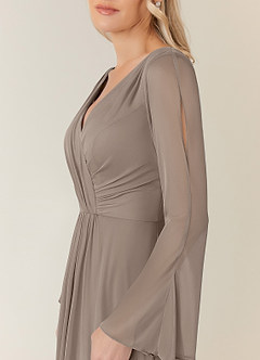Azazie Teraso Mother of the Bride Dresses Taupe A-Line Pleated Mesh Dress image5