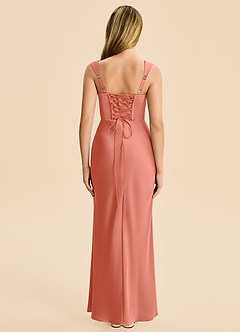Azazie Agustina Junior Salmon Pink Sheath Pleated Stretch Satin Dress image2