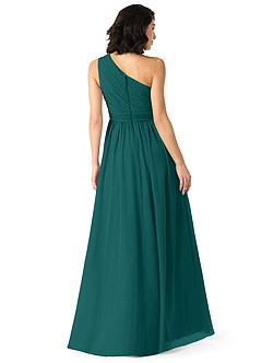 Azazie Mathilda Robes de demoiselle d'honneur Robe Trapèze en Mousseline de soie Ue épaule Paon image2