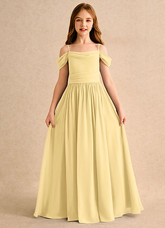 Azazie Shia Girls Formal Robe Demoiselle D'honneur Fillette Robe Trapèze en Mousseline de soie Épaules dénudées Beurre image5