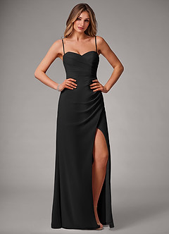 Azazie Haisley Bridesmaid Dresses Black Sheath Off the Shoulder Chiffon Convertible Dress image1