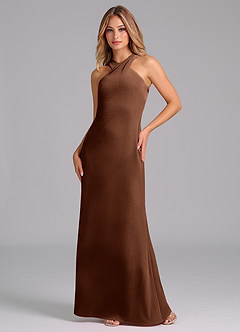 Azazie Doretta Bridesmaid Dresses Umber Mermaid Pleated Velvet Dress image1