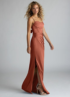 Azazie Mai Brautjungfernkleider Etui Plissee Stretch-Satin Kleid Lehm image4