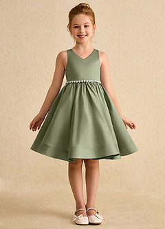 Azazie Julietta Flower Girl Dresses Pistachio Ball-Gown Convertible Tulle Dress image9