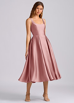 Azazie Amalie Bridesmaid Dresses Dusty Rose A-Line Pleated Stretch Satin Dress image1