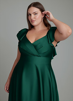 Azazie Leilani Robes de demoiselle d'honneur Robe Trapèze en Satin extensible Drapé émeraude image12