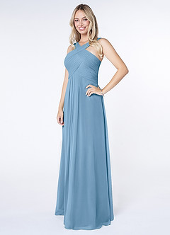 Azazie Kaleigh Bridesmaid Dresses Steel Blue A-Line Pleated Chiffon Dress image3