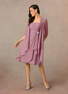 Azazie Olivia Mother of the Bride Dresses Vintage Mauve A-Line Square Neckline Pleated Chiffon Dress image1