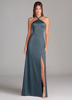 Azazie Elliana Bridesmaid Dresses Twilight A-Line Side Slit Stretch Satin Dress image5
