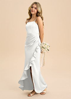 Azazie Buzzy Junior White Sheath Pleated Stretch Satin Dress image6