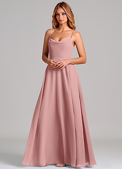 Azazie Elle Robes de demoiselle d'honneur Robe Trapèze en Mousseline de soie Plissée Rose Poussiéreuse image4