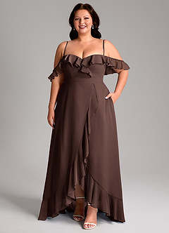 Azazie Lyra Bridesmaid Dresses Ganache A-Line Chiffon Convertible Dress image16