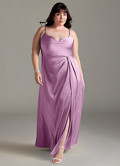 Azazie Brielle Bridesmaid Dresses Wisteria A-Line Cowl Spaghetti Straps Stretch Satin Dress image8