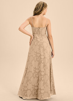 Azazie Kaylee Junior A-Linie Gürtel/Schärpe Blumen-Burnout Kleid Champagner image2