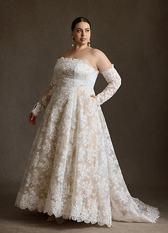 Azazie Hinata Trouwjurken Jurk van Kant met Baljurk Strapless Diamant Wit Champagne image11