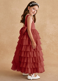 Azazie Twinkle Toes Blumenmädchenkleider A-Linie Schleifen Tüll Kleid Terrakotta image5