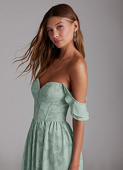 Azazie Denisse Bridesmaid Dresses Agave A-Line Ruched Floral Burnout Dress image5