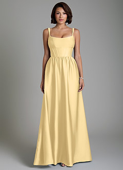 Azazie Mona Brautjungfernkleider A-Linie Korsett Stretch-Satin Kleid Butter image4