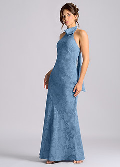 Azazie Velli Bridesmaid Dresses Steel Blue Mermaid High Neck Floral Burnout Dress image6