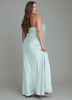 Azazie Saylor Vestidos de damas de honor Vestido Vidrio Marino de Satén Elástico de Corte Sirena con Palabra de honor image12